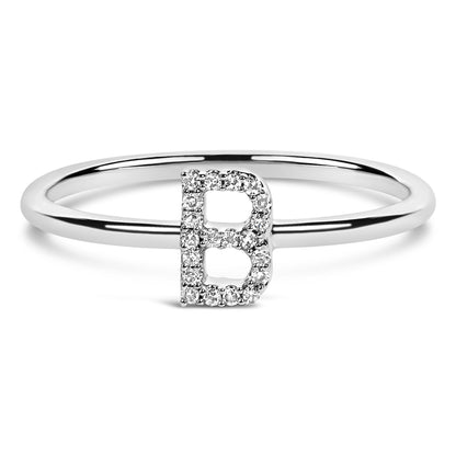 10K White Gold Diamond Accent Initial “A-Z” Ring