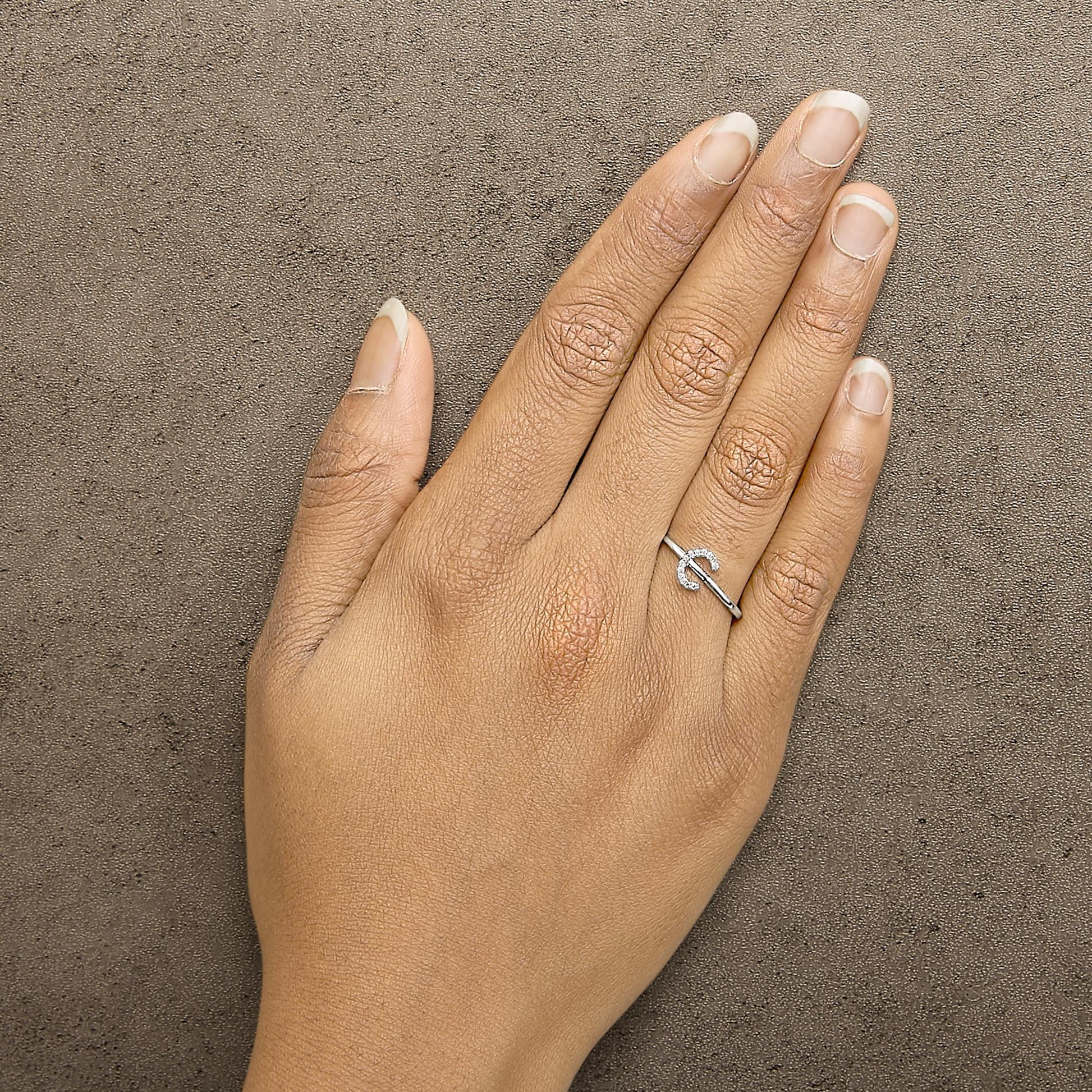 10K White Gold Diamond Accent Initial “A-Z” Ring