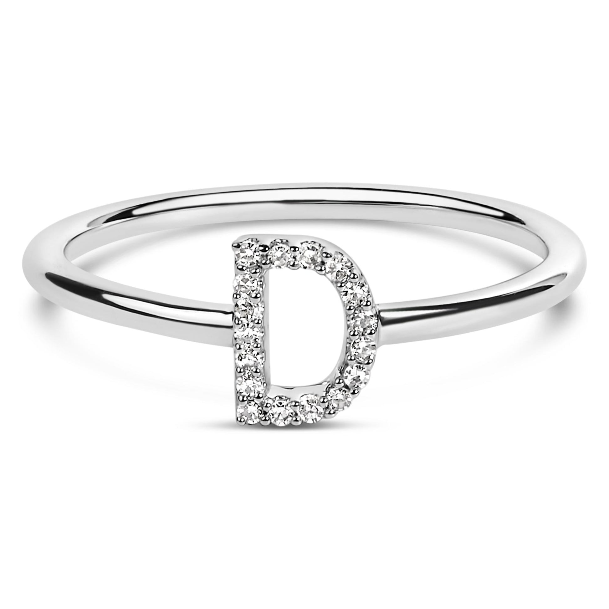 10K White Gold Diamond Accent Initial “A-Z” Ring
