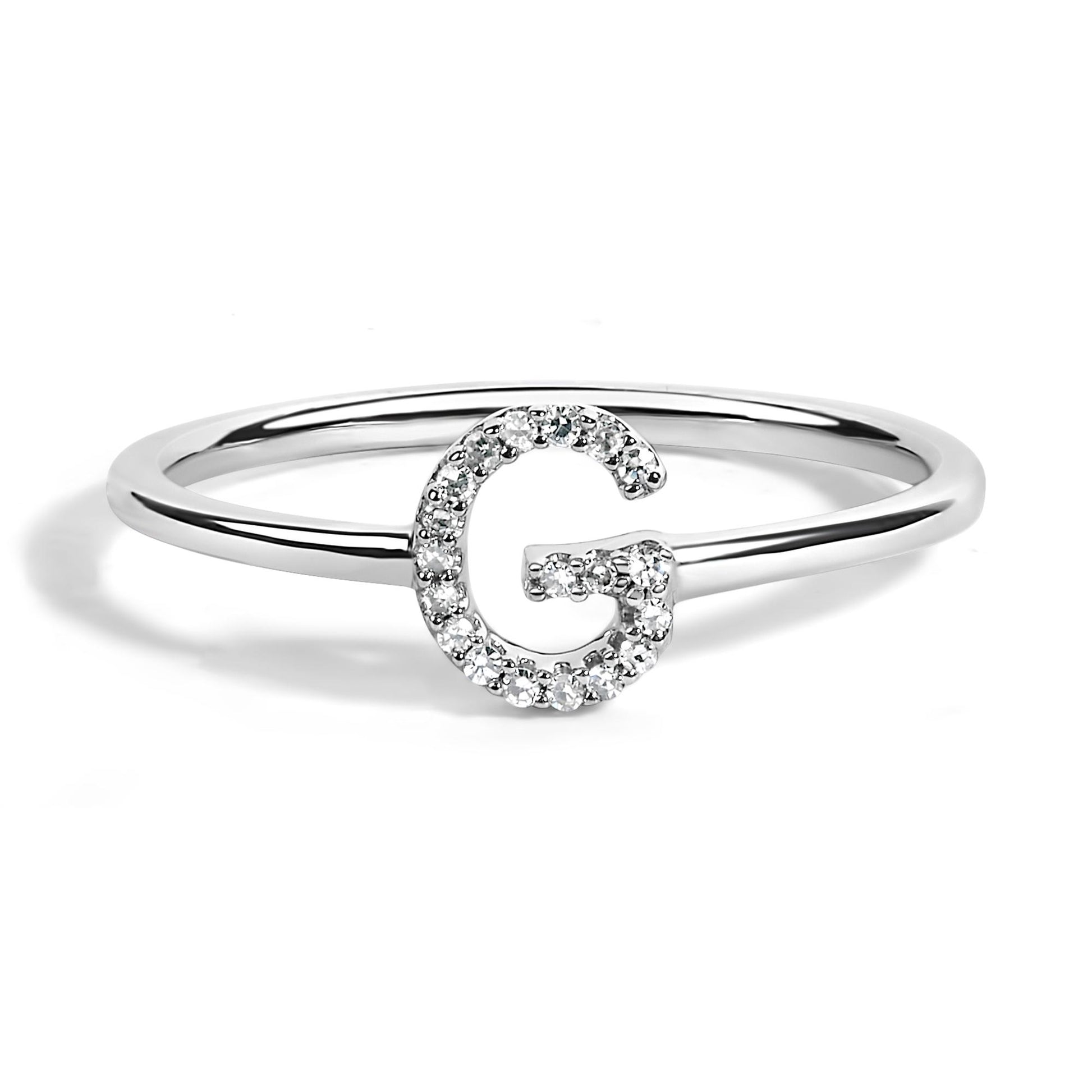 10K White Gold Diamond Accent Initial “A-Z” Ring