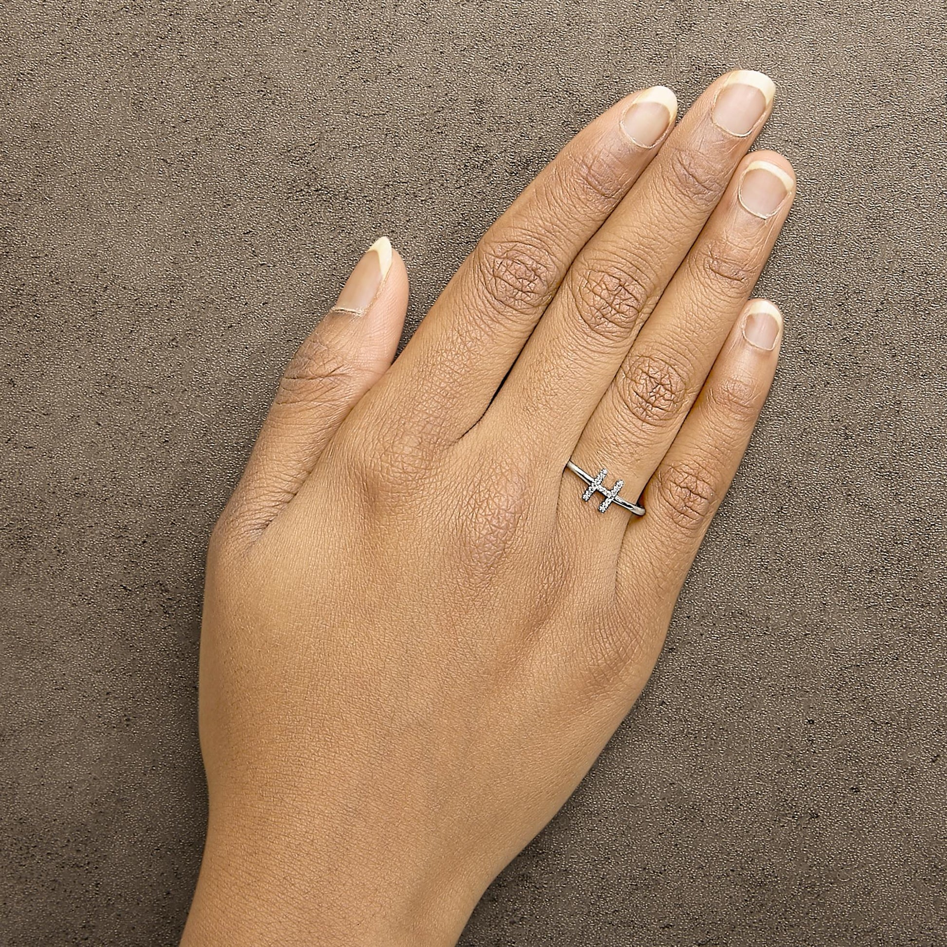 10K White Gold Diamond Accent Initial “A-Z” Ring