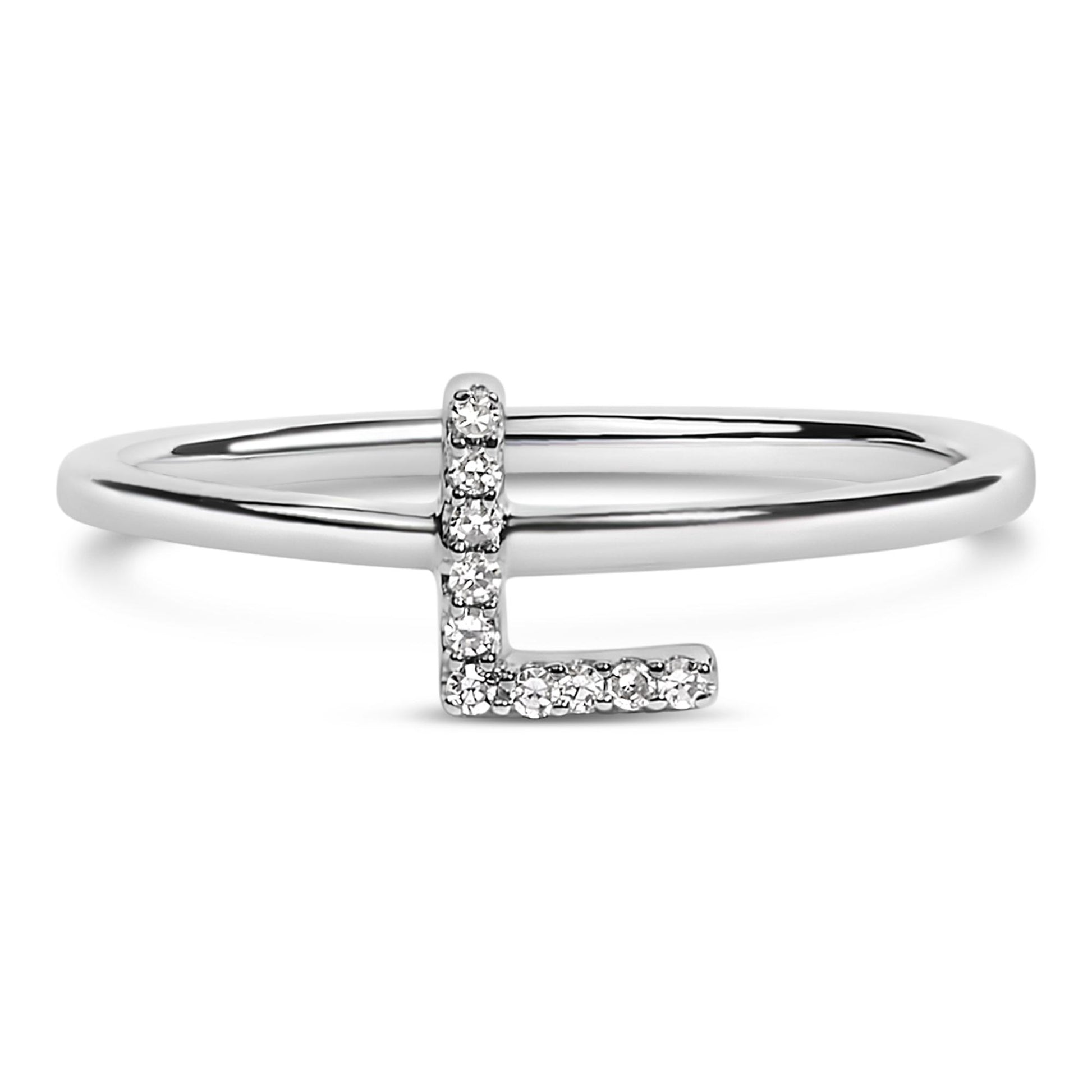 10K White Gold Diamond Accent Initial “A-Z” Ring