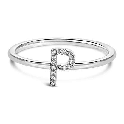 10K White Gold Diamond Accent Initial “A-Z” Ring