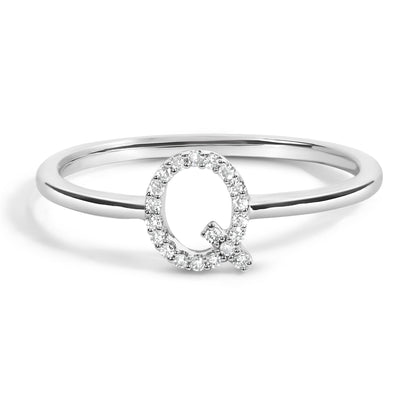 10K White Gold Diamond Accent Initial “A-Z” Ring
