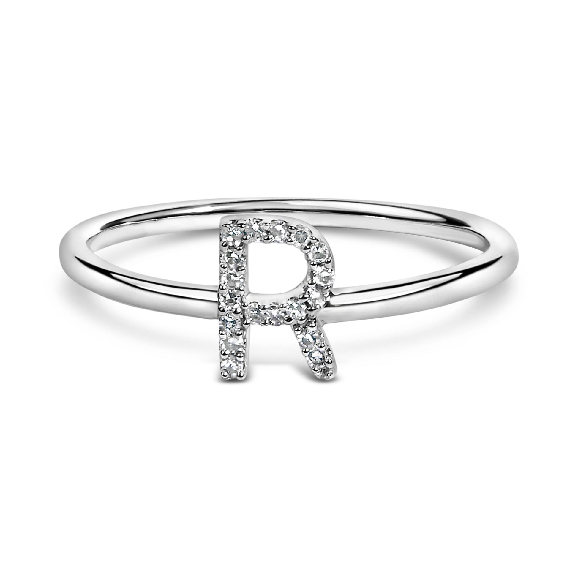 10K White Gold Diamond Accent Initial “A-Z” Ring