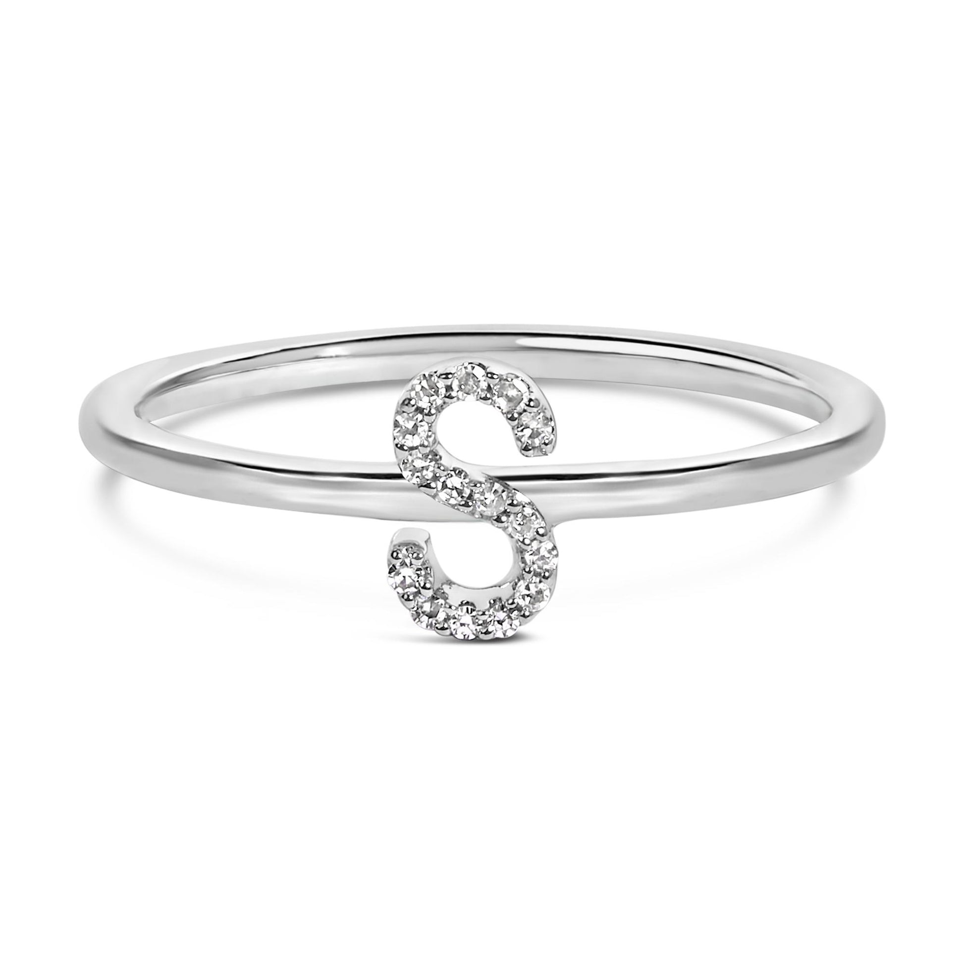 10K White Gold Diamond Accent Initial “A-Z” Ring