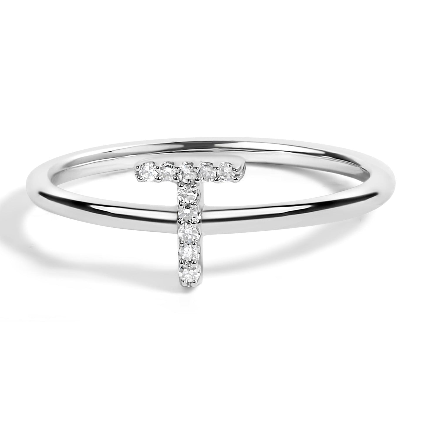 10K White Gold Diamond Accent Initial “A-Z” Ring