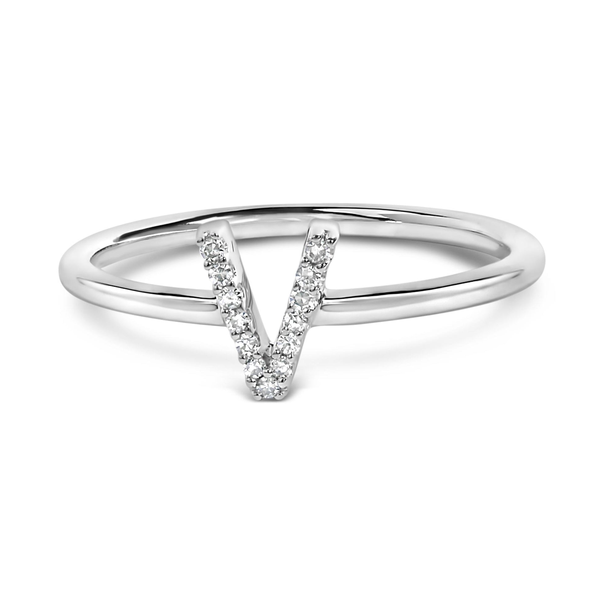 10K White Gold Diamond Accent Initial “A-Z” Ring