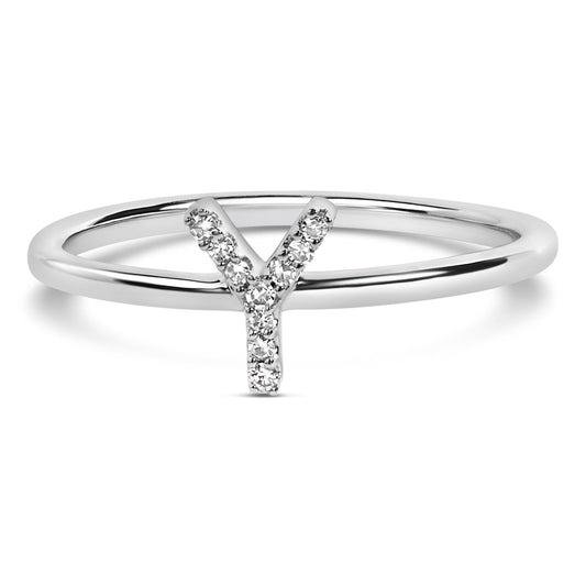 10K White Gold Diamond Accent Initial “A-Z” Ring