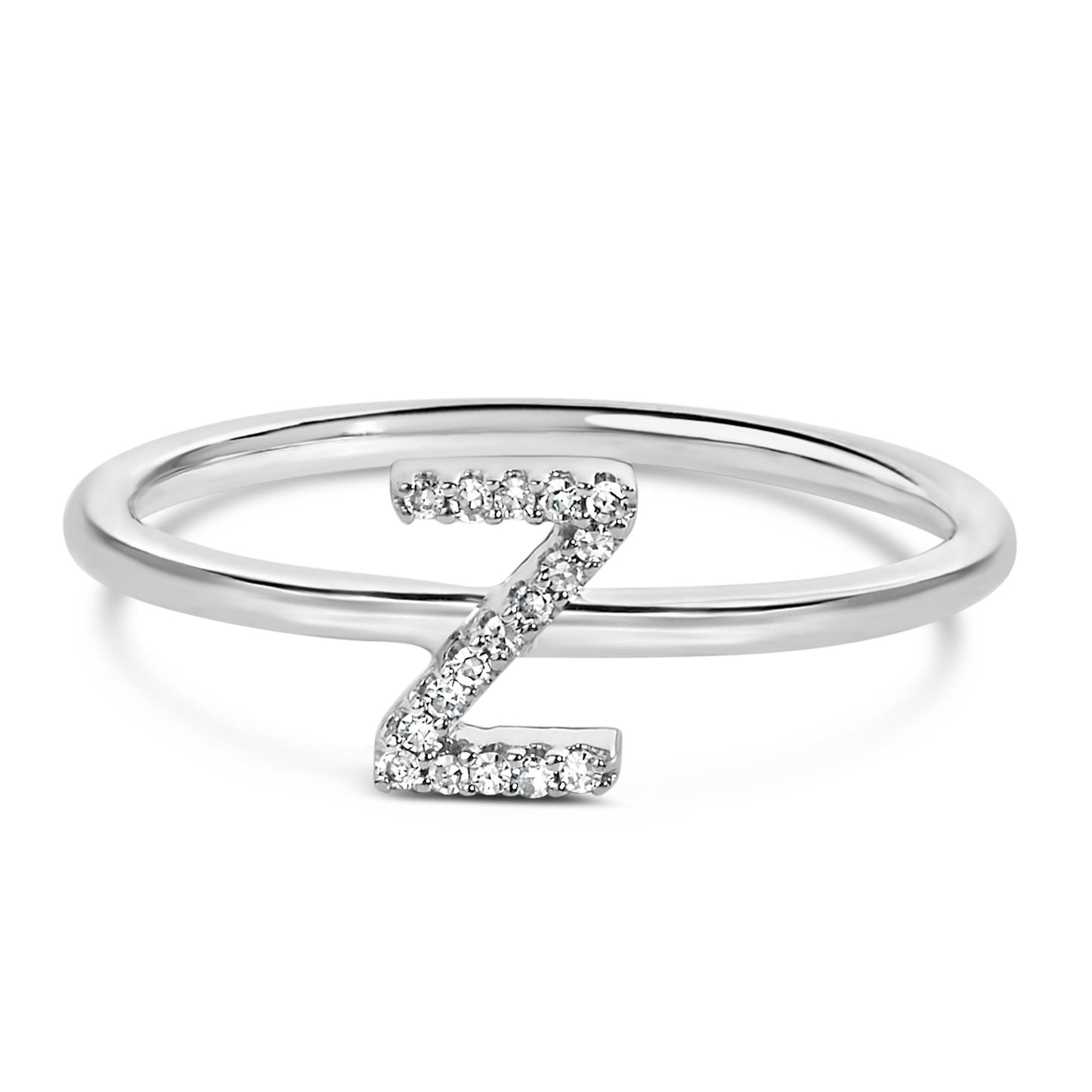 10K White Gold Diamond Accent Initial “A-Z” Ring