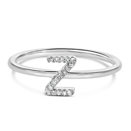 10K White Gold Diamond Accent Initial “A-Z” Ring