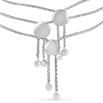 Sterling Silver Diamond Accent 3 Piece Adjustable Bolo Bracelet Set