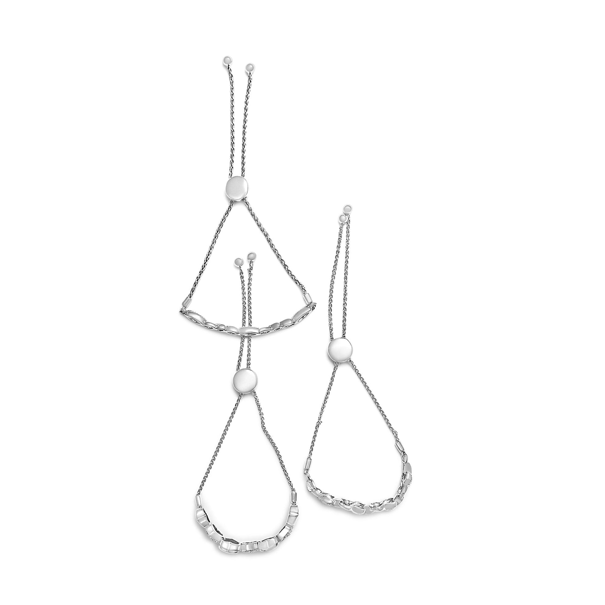 Sterling Silver Diamond Accent 3 Piece Adjustable Bolo Bracelet Set