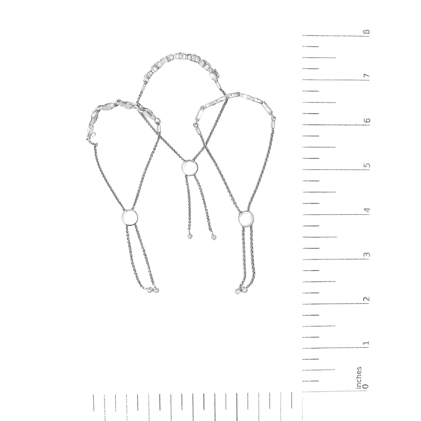 Sterling Silver Diamond Accent 3 Piece Adjustable Bolo Bracelet Set