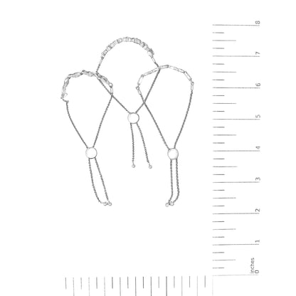 Sterling Silver Diamond Accent 3 Piece Adjustable Bolo Bracelet Set