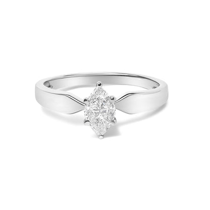18K White Gold 1/3 Cttw Pie Cut Diamond Solitaire Ring with Tapered Band