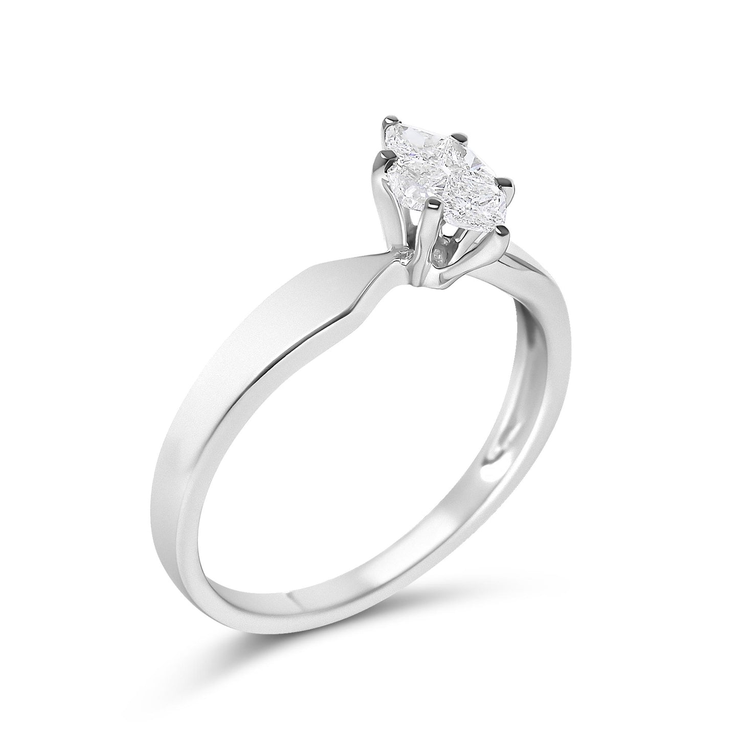 18K White Gold 1/3 Cttw Pie Cut Diamond Solitaire Ring with Tapered Band