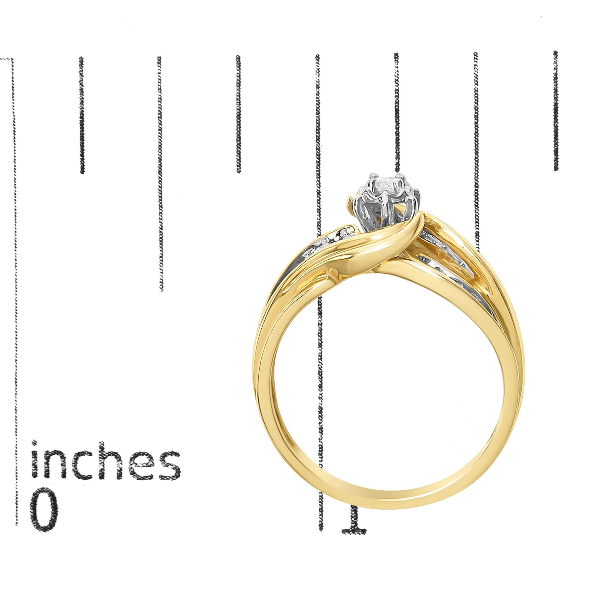 14K Yellow Gold 1/4 Cttw Round Diamond Wave Motif Bypass Ring