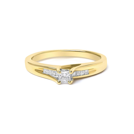 14K Yellow Gold 1/4 Cttw Princess Cut Diamond Engagement Ring