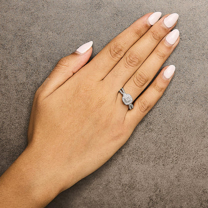 10K White Gold 1/10 Cttw Diamond Cluster Halo Promise Ring