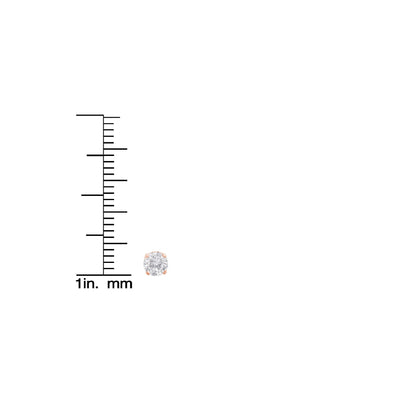 Close-up front view of a single round brownish gemstone earring set in rose metal with prong setting, placed next to a ruler for size reference.