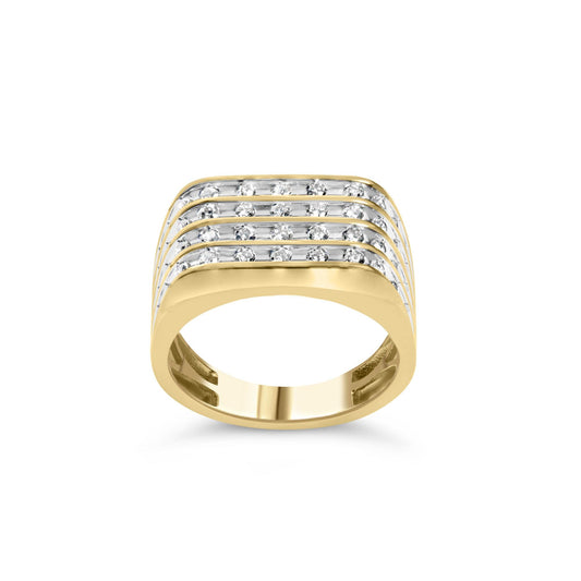 10K Yellow Gold 1.00 Cttw Diamond Multi Row Mens Ring Band