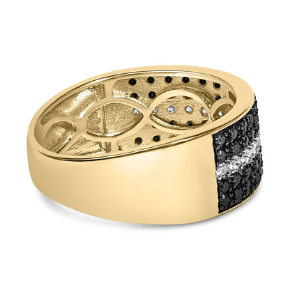 Men's 10K Yellow Gold 1.00 Cttw White and Black Diamond Cluster Ring
