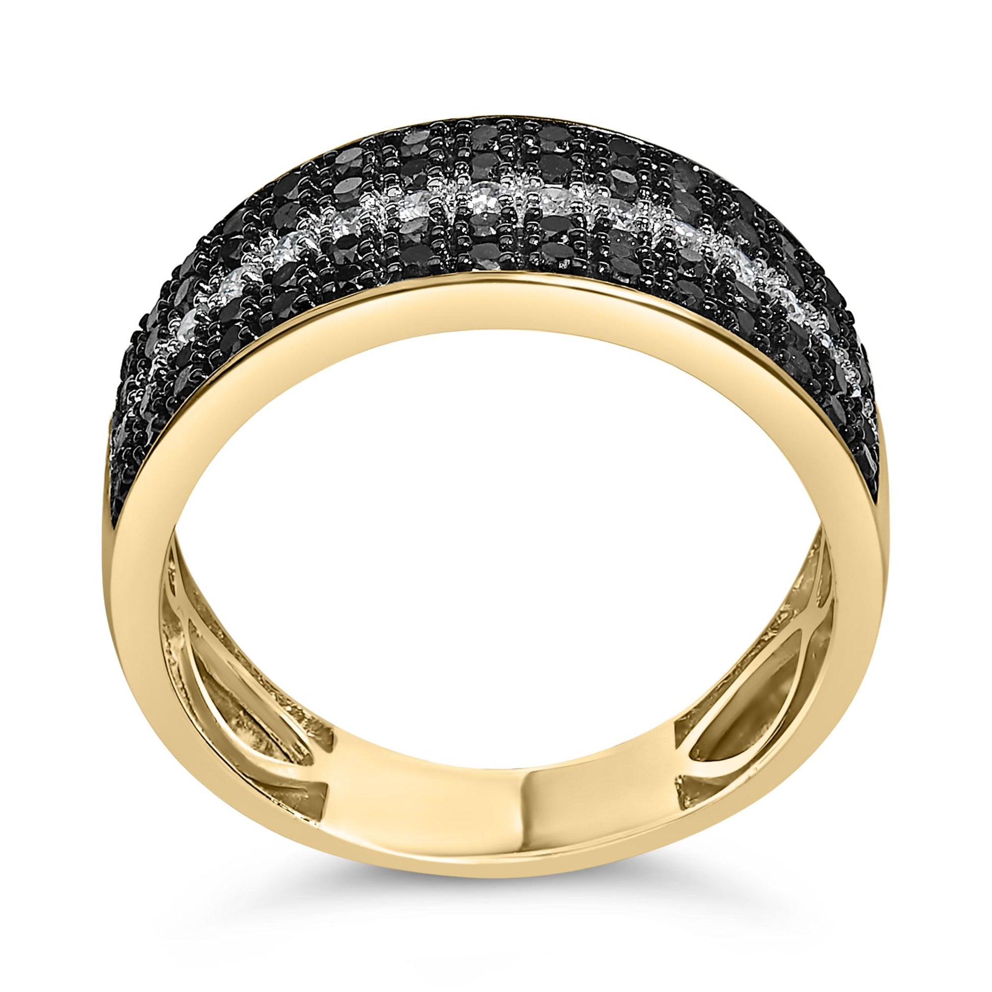 Men's 10K Yellow Gold 1.00 Cttw White and Black Diamond Cluster Ring