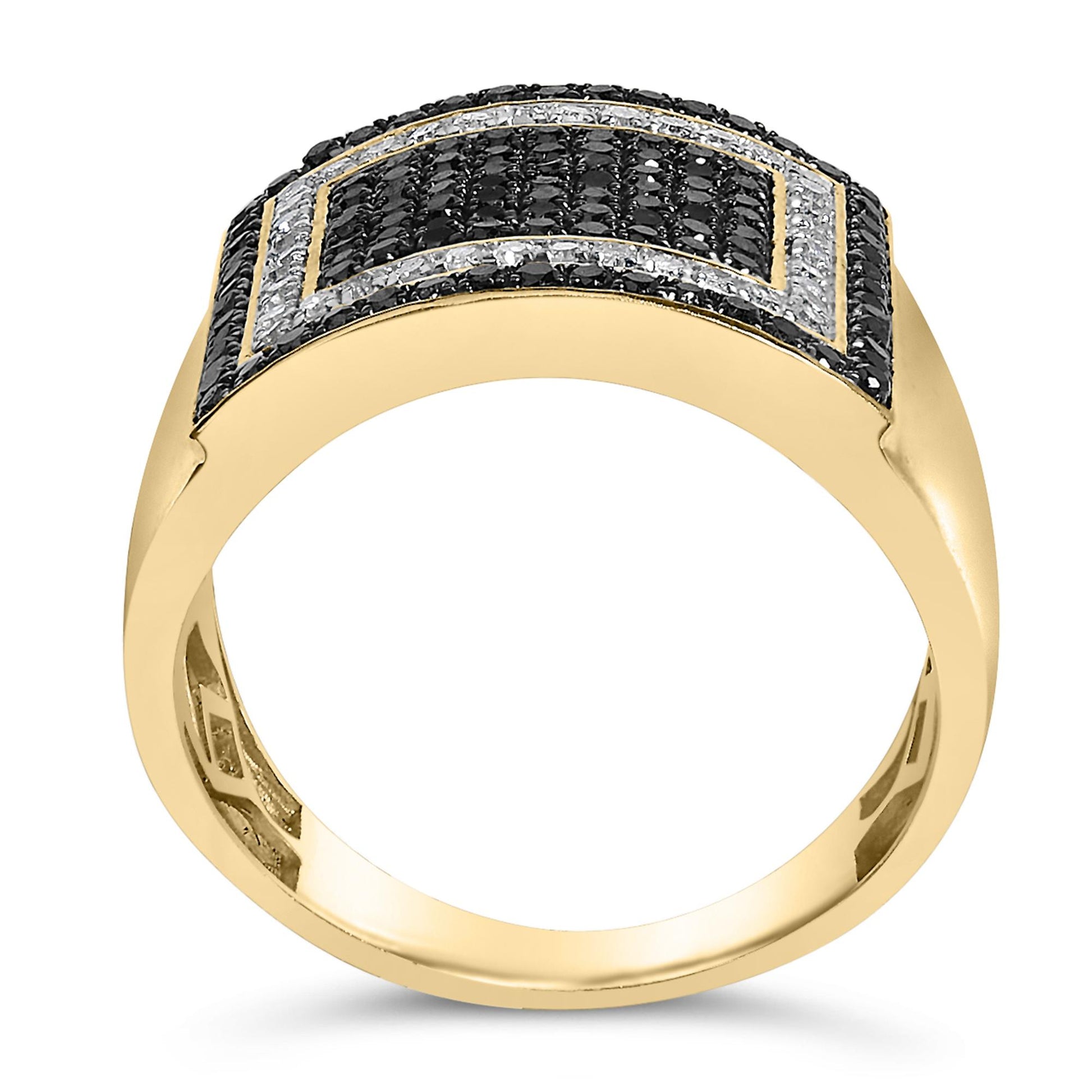 Men's 10K Yellow Gold 1 1/4 Cttw White and Black Diamond Geometric Ring