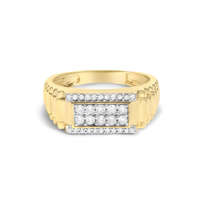 Men's 14K Yellow Gold Plated Sterling Silver Natural 1/2 Cttw Diamond Rectangular Halo Band Ring