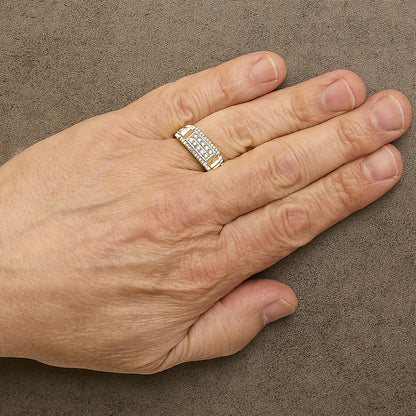 Men's 14K Yellow Gold Plated Sterling Silver Natural 1/2 Cttw Diamond Rectangular Halo Band Ring