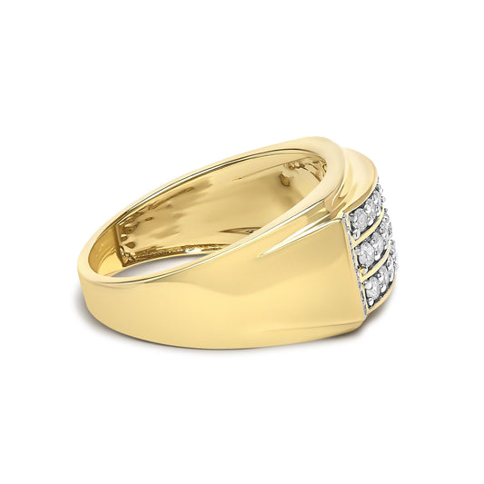 Men's 14K Yellow Gold Plated Sterling Silver 3/4 Cttw Diamond 3 Row Band Ring