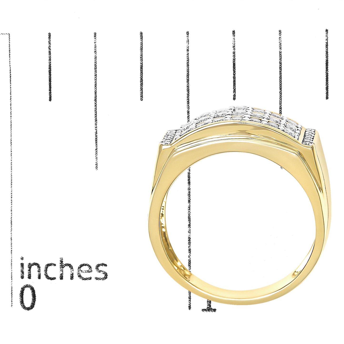 Men's 14K Yellow Gold Plated Sterling Silver 3/4 Cttw Diamond 3 Row Band Ring