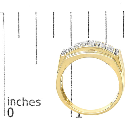 Men's 14K Yellow Gold Plated Sterling Silver 3/4 Cttw Diamond 3 Row Band Ring