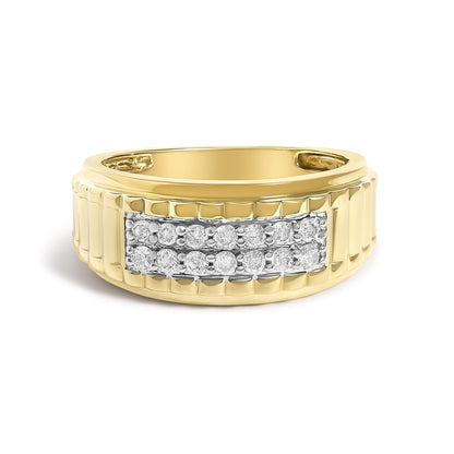 Men's 14K Yellow Gold Plated Sterling Silver 3/8 Cttw Diamond Ribbed Band Ring