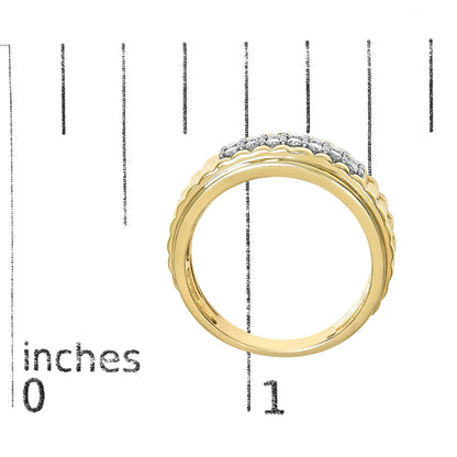 Men's 14K Yellow Gold Plated Sterling Silver 3/8 Cttw Diamond Ribbed Band Ring