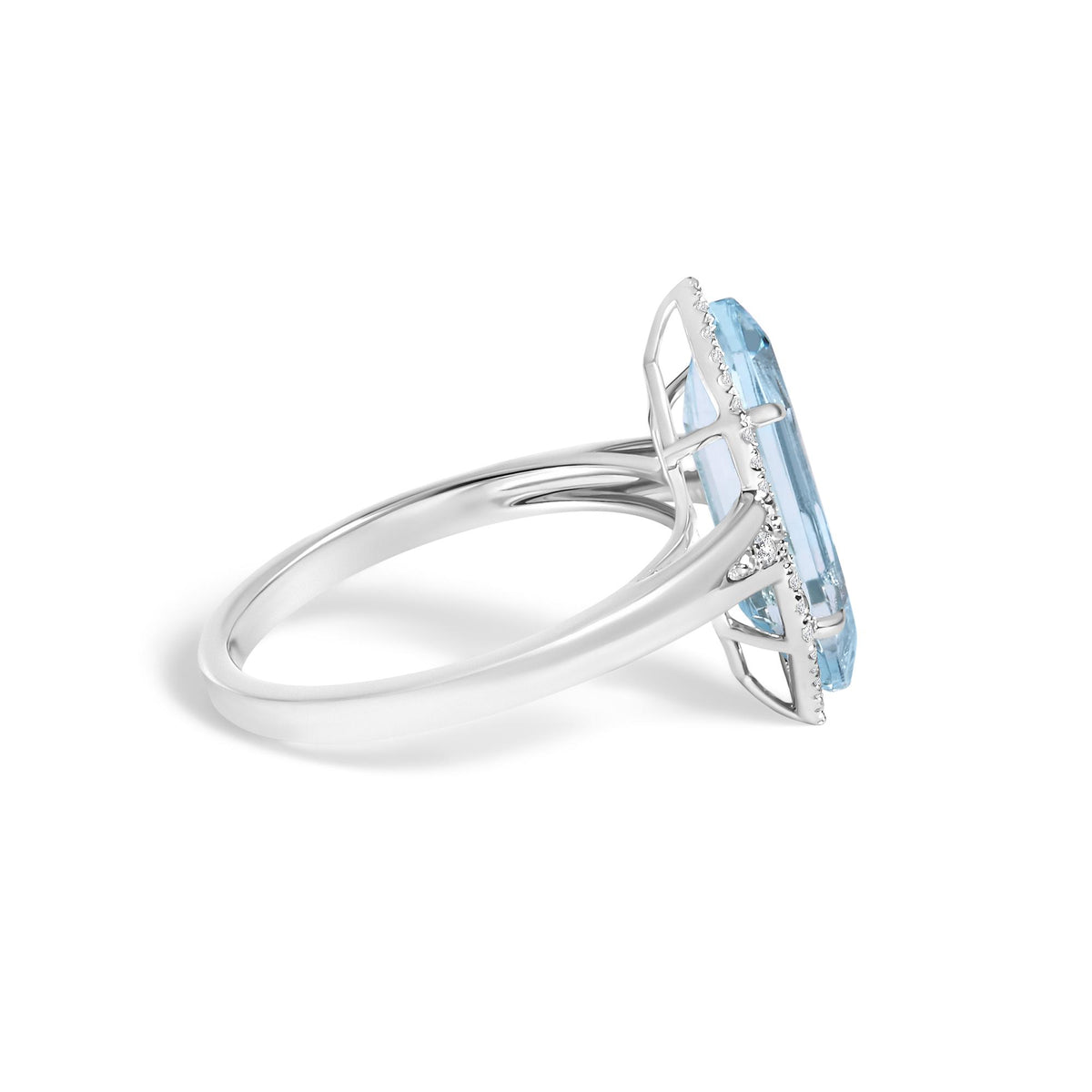 10K White Gold Blue Topaz Hexagon and 1/5 Cttw Diamond Halo Ring