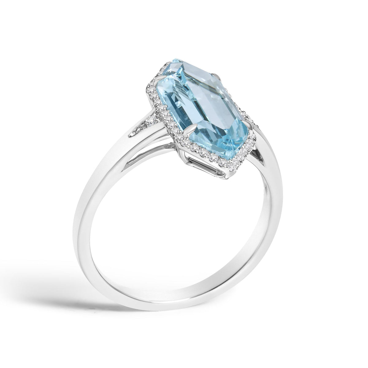 10K White Gold Blue Topaz Hexagon and 1/5 Cttw Diamond Halo Ring