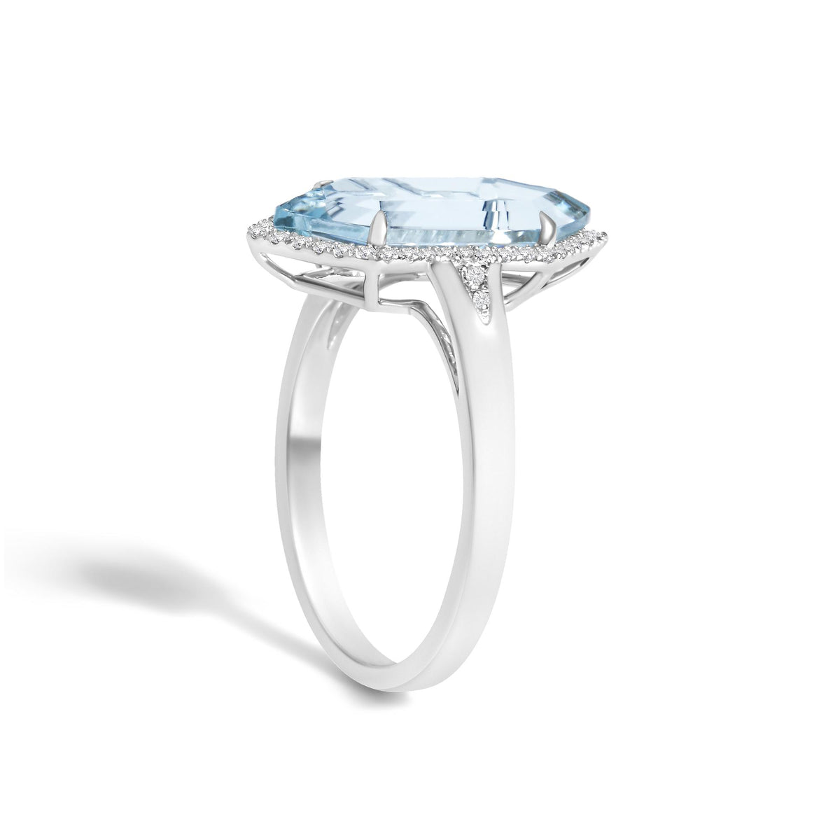 10K White Gold Blue Topaz Hexagon and 1/5 Cttw Diamond Halo Ring