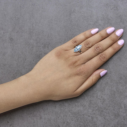 10K White Gold Blue Topaz Hexagon and 1/5 Cttw Diamond Halo Ring