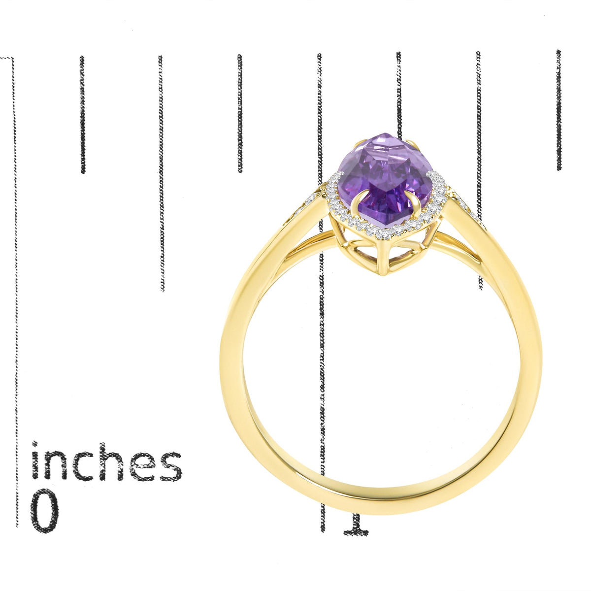 10K Yellow Gold Marquise Amethyst and 1/6 Cttw Diamond Halo Ring