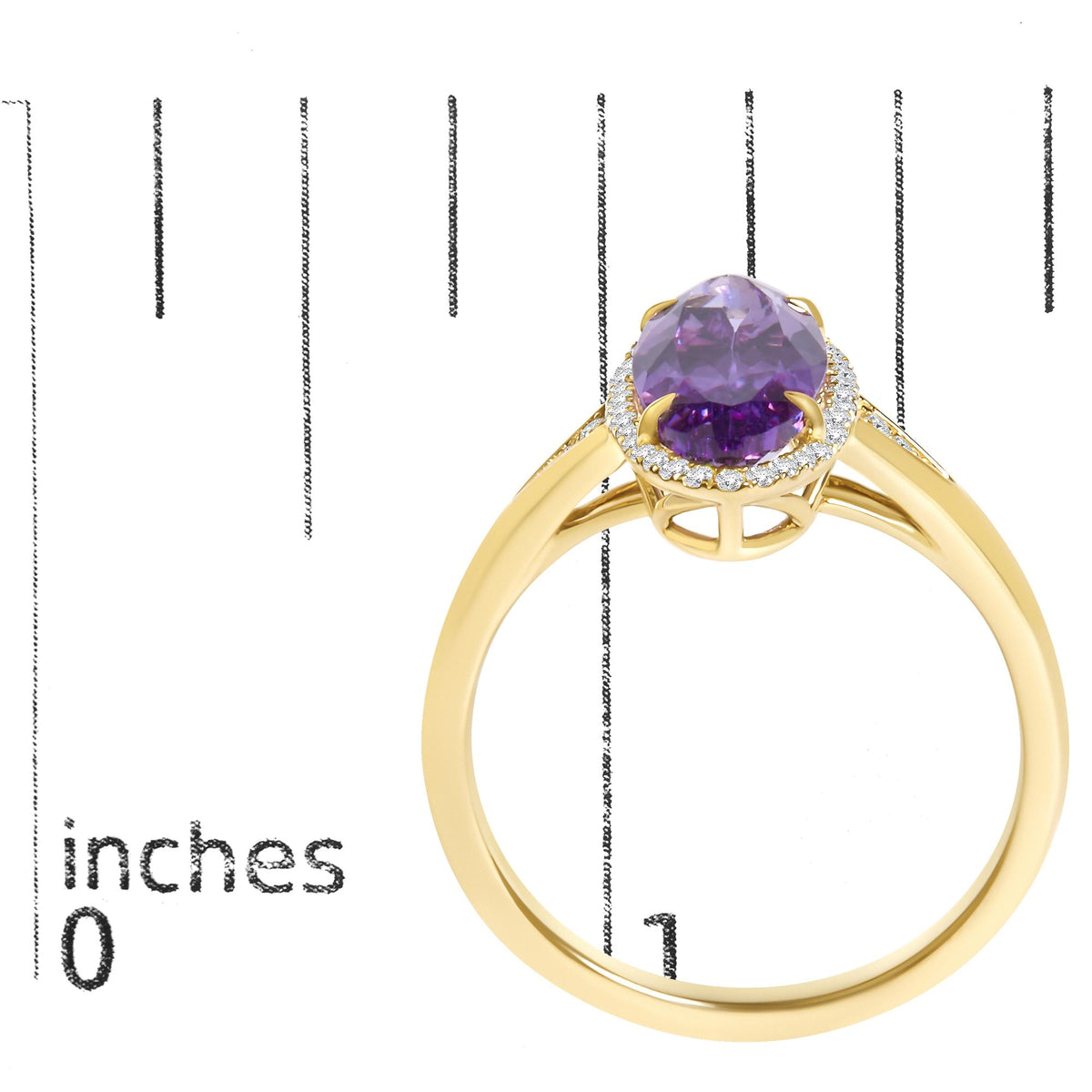 10K Yellow Gold Purple Oval Amethyst and 1/6 Cttw Diamond Halo Cocktail Ring