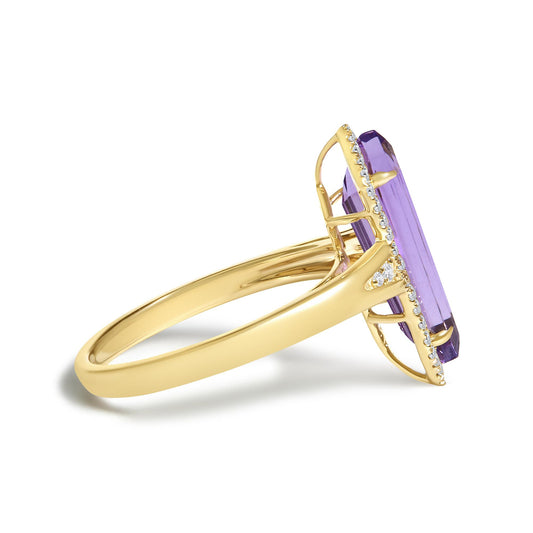 10K Yellow Gold Amethyst Shield and 1/6 Cttw Diamond Cocktail Ring