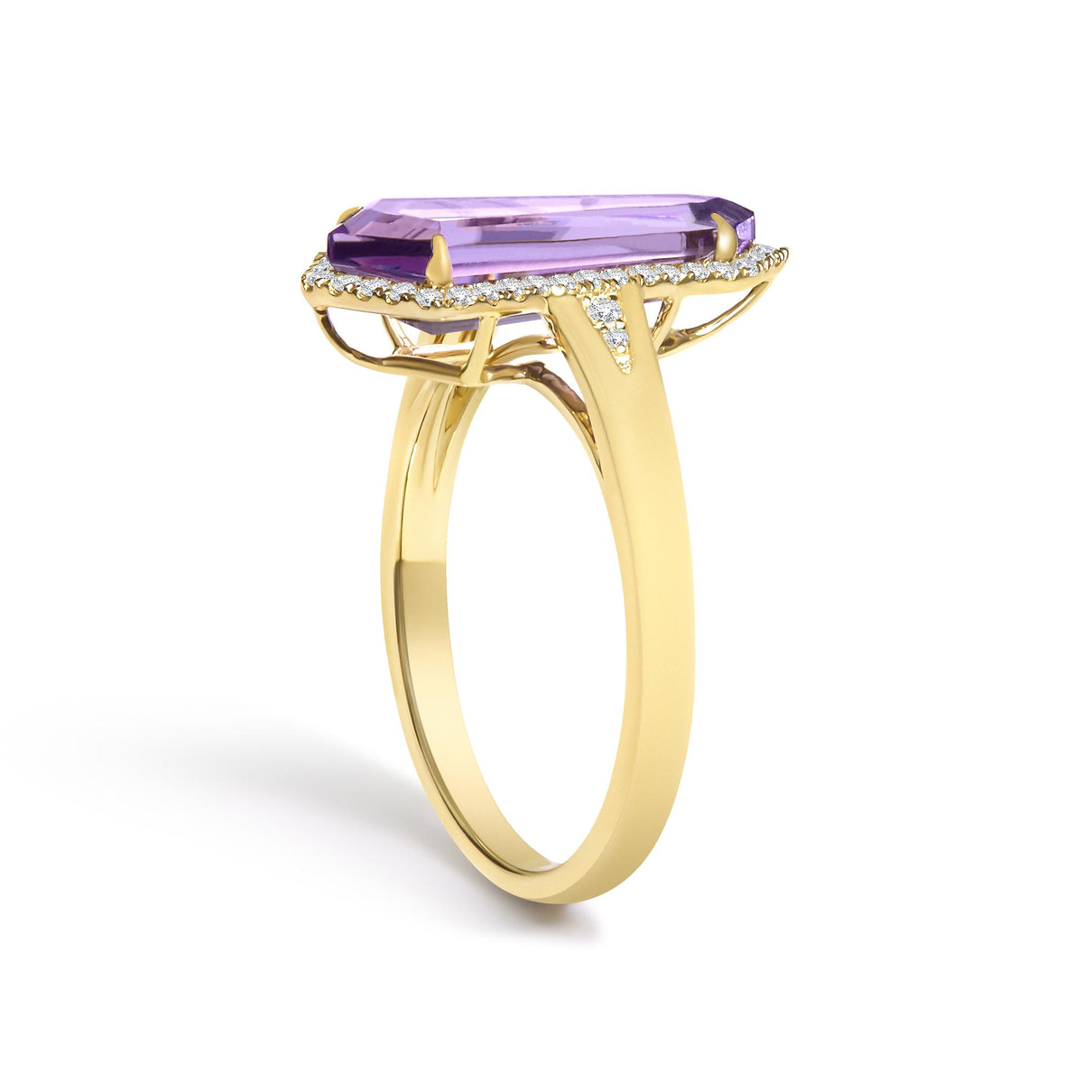 10K Yellow Gold Amethyst Shield and 1/6 Cttw Diamond Cocktail Ring