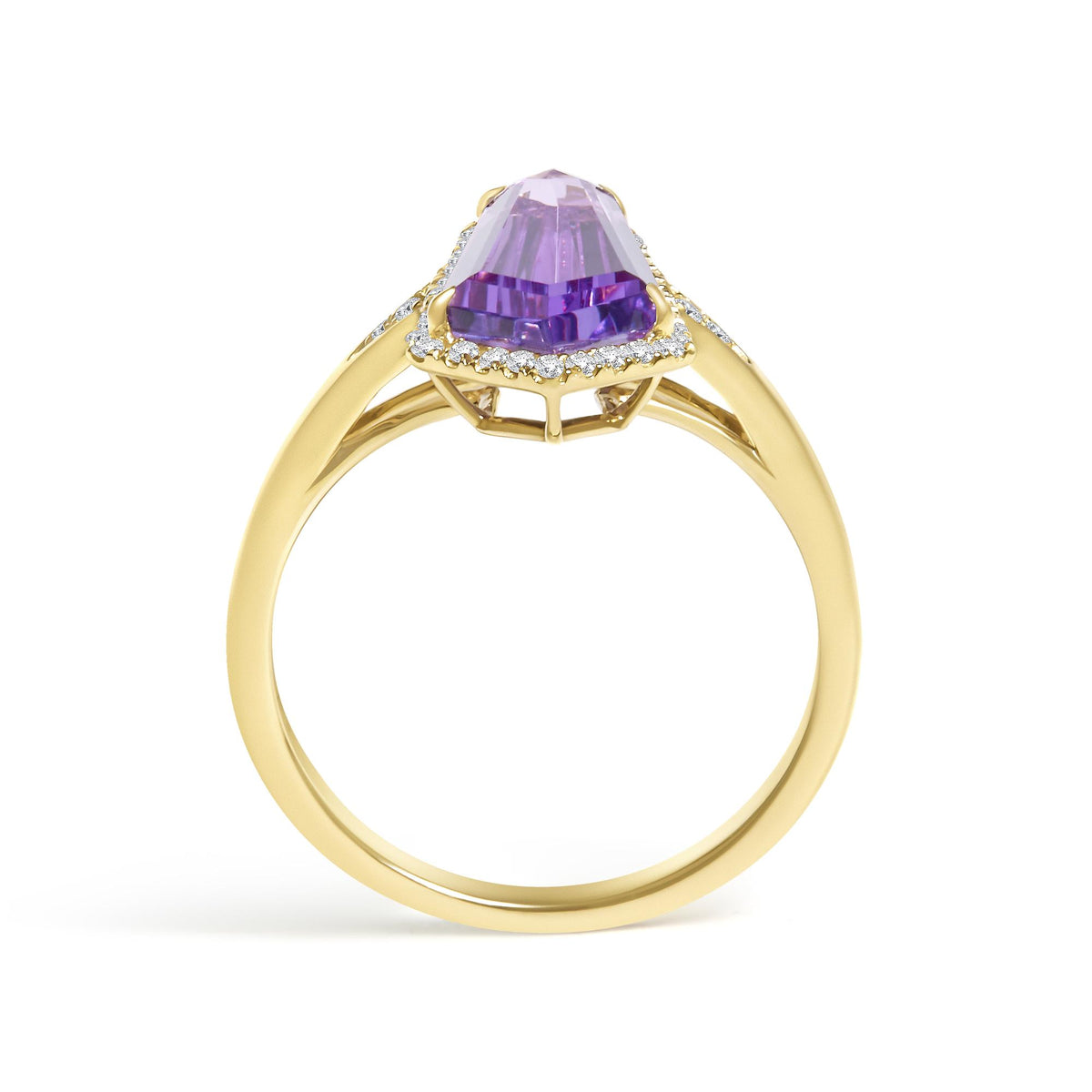 10K Yellow Gold Amethyst Shield and 1/6 Cttw Diamond Cocktail Ring