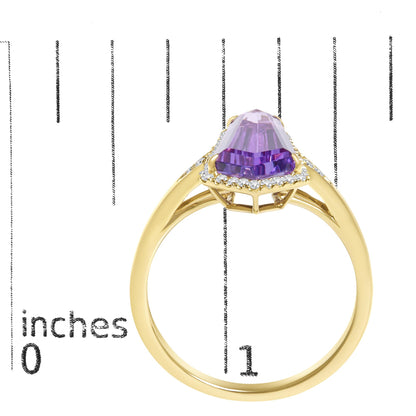 10K Yellow Gold Amethyst Shield and 1/6 Cttw Diamond Cocktail Ring