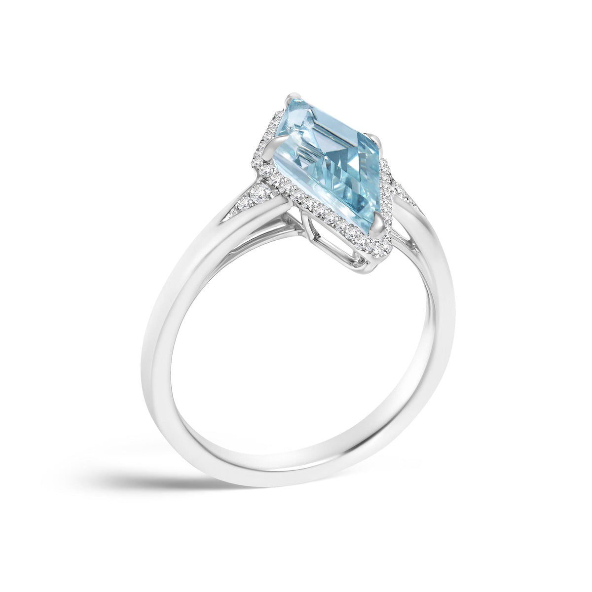 10K White Gold Blue Topaz Kite Cut and 1/6 Cttw Diamond Cocktail Ring