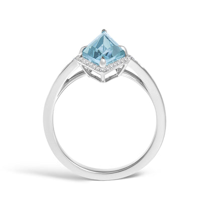 10K White Gold Blue Topaz Kite Cut and 1/6 Cttw Diamond Cocktail Ring