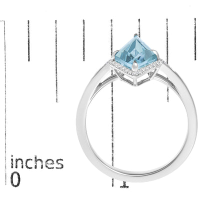 10K White Gold Blue Topaz Kite Cut and 1/6 Cttw Diamond Cocktail Ring