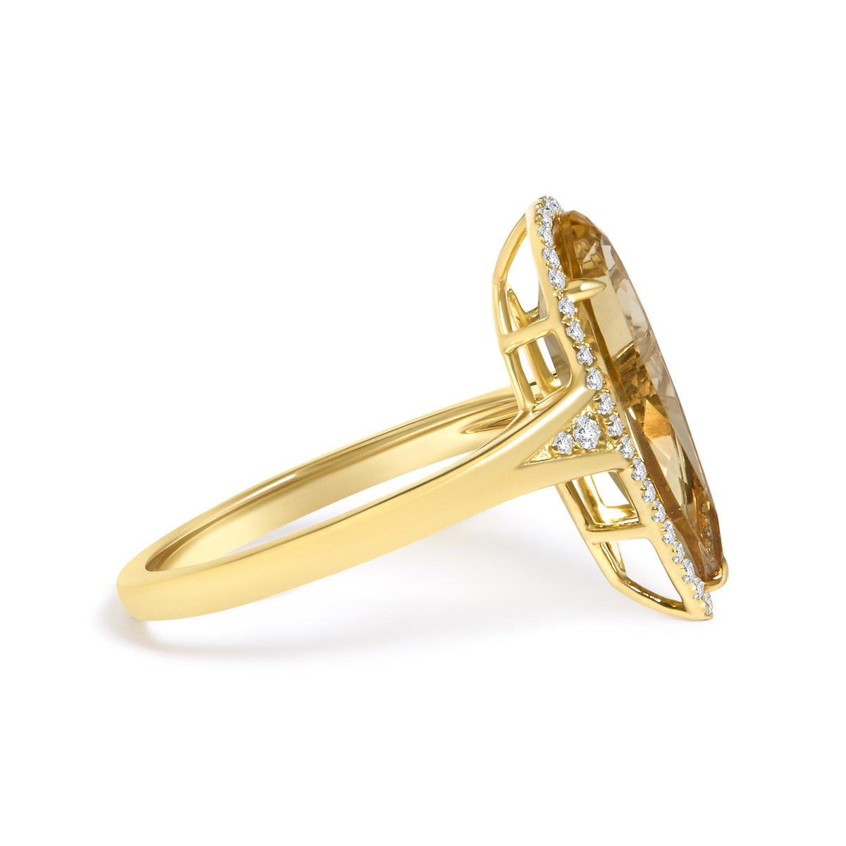 10K Yellow Gold Pear Citrine and 1/6 Cttw Diamond Geometric Cocktail Ring